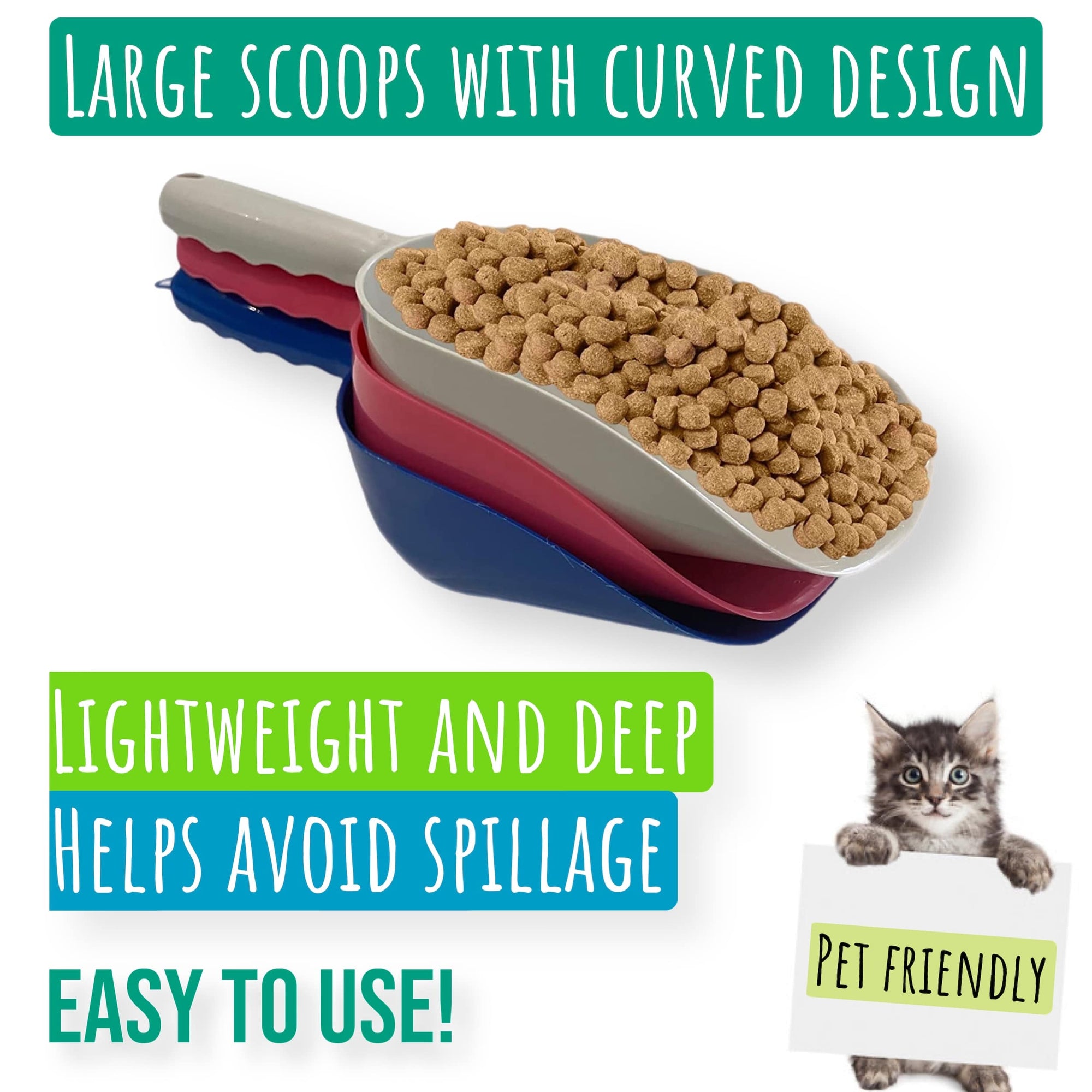 dog and cat food scoops - 3 colours
