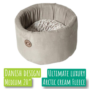 MyPetsDirect Ltd Danish Design Cosy Cat Bed Arctic Cream Fleece / 2 Sizes