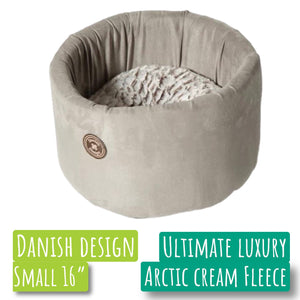 MyPetsDirect Ltd Danish Design Cosy Cat Bed Arctic Cream Fleece / 2 Sizes