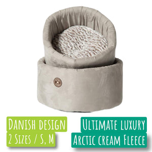 MyPetsDirect Ltd Danish Design Cosy Cat Bed Arctic Cream Fleece / 2 Sizes