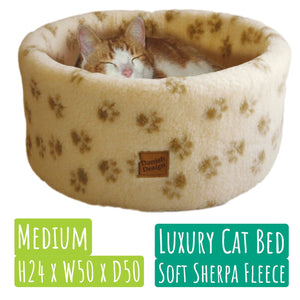 MyPetsDirect Ltd Danish Design Paw Print Cat Cosy Cream Bed / 2 Sizes / S, M PD-DS-DD-CAT-COSY-BED-MED-957874